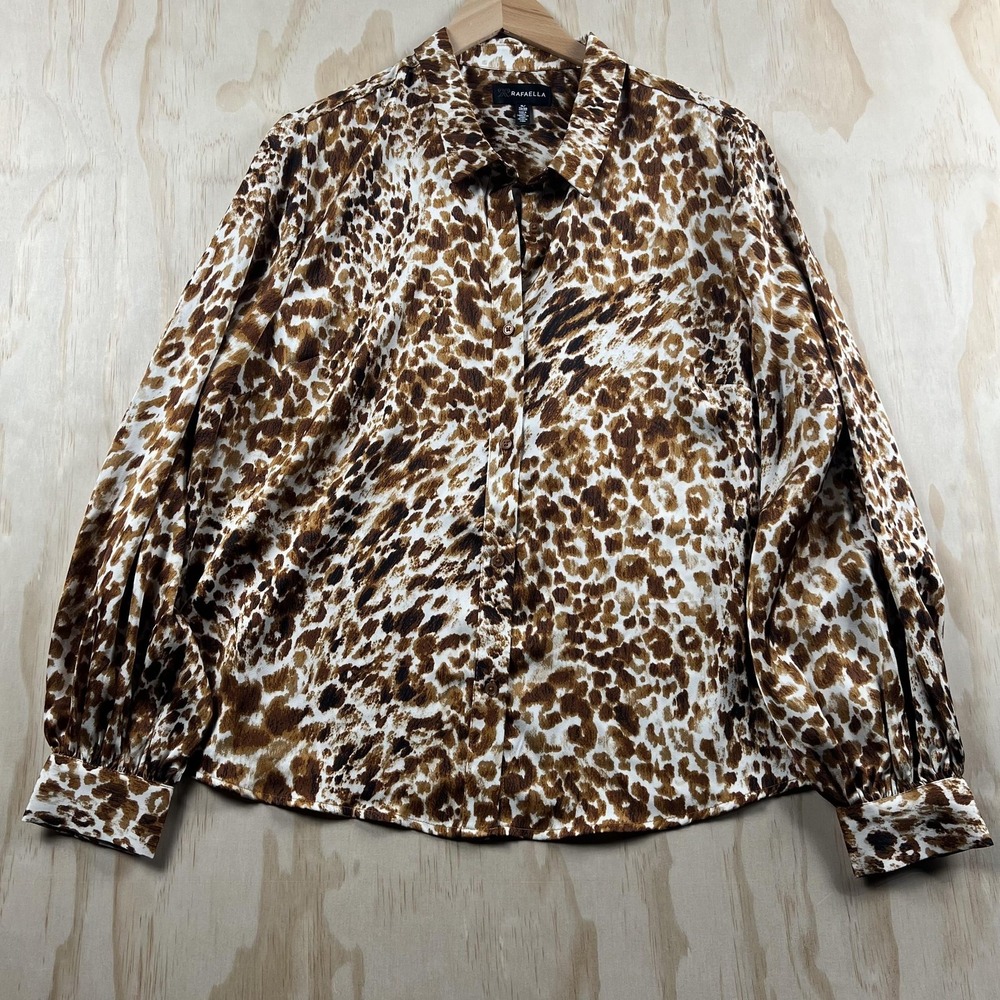 Rafaella Button Up Shirt Womens XL Brown Animal Print Long Sleeve NWT Casual Top